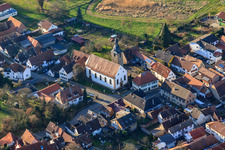 Aerial view of Catholic Church Apostles Simon and Jude in the district Pleisweiler in Pleisweiler-Oberhofen in the state Rhineland-Palatinate, Germany