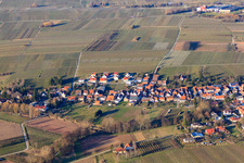 Oblique view of Village view in winter from the south in Göcklingen in the state Rhineland-Palatinate, Germany