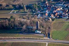 Aerial view of Protestant church at the cemetery in the district Wollmesheim in Landau in der Pfalz in the state Rhineland-Palatinate, Germany