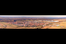 City panorama to the industrial area Interpark from the southwest in winter in Offenbach an der Queich in the state Rhineland-Palatinate, Germany