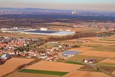 Oblique view of Industrial area Interpark from the southwest in winter in Offenbach an der Queich in the state Rhineland-Palatinate, Germany