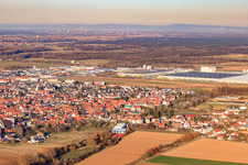 Industrial area Interpark from the southwest in winter in Offenbach an der Queich in the state Rhineland-Palatinate, Germany from above