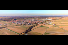 Aerial view of City panorama to the industrial area Interpark from the southwest in winter in Offenbach an der Queich in the state Rhineland-Palatinate, Germany
