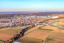 City view from the southwest in winter in Offenbach an der Queich in the state Rhineland-Palatinate, Germany from the plane