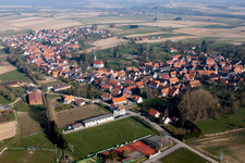 Sports grounds and football pitch at the edge of Hunspach in Grand Est, France