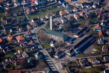 Gambsheim in the state Bas-Rhin, France seen from above