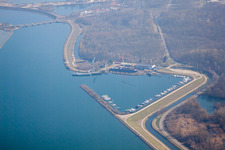Sluice in Gambsheim in the state Bas-Rhin, France seen from above