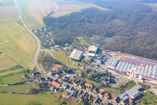 Oblique view of WeberHaus GmbH & Co. KG and World of Living in the district Linx in Rheinau in the state Baden-Wuerttemberg, Germany