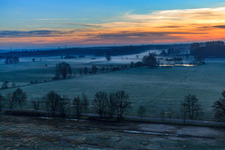 Biotope in the Otterbach lowlands in the morning mist in Minfeld in the state Rhineland-Palatinate, Germany out of the air