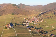 Wine-growing village in the morning light from the east in Leinsweiler in the state Rhineland-Palatinate, Germany