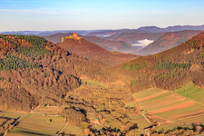 Trifels Castle from the Ranschbach Valley in Ranschbach in the state Rhineland-Palatinate, Germany
