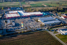 Aerial view of Hornbach parking lot in the district Dreihof in Bornheim in the state Rhineland-Palatinate, Germany
