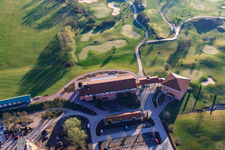 Aerial view of Clubhouse of the Landgut Dreihof golf course - GOLF absolute in the morning in the district Dreihof in Essingen in the state Rhineland-Palatinate, Germany