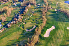Bird's eye view of Golf Course Landgut Dreihof - GOLF absolute in the morning in the district Dreihof in Essingen in the state Rhineland-Palatinate, Germany