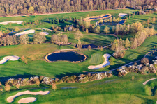 Golf Course Landgut Dreihof - GOLF absolute in the morning in the district Dreihof in Essingen in the state Rhineland-Palatinate, Germany viewn from the air