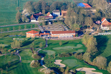 Aerial photograpy of Clubhouse of the Landgut Dreihof golf course - GOLF absolute in the morning in the district Dreihof in Essingen in the state Rhineland-Palatinate, Germany