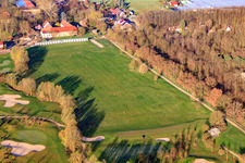 Oblique view of Clubhouse of the Landgut Dreihof golf course - GOLF absolute in the morning in the district Dreihof in Essingen in the state Rhineland-Palatinate, Germany