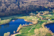 Oblique view of Golf Course Landgut Dreihof - GOLF absolute in the morning in the district Dreihof in Essingen in the state Rhineland-Palatinate, Germany