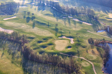 Golf Course Landgut Dreihof - GOLF absolute in the morning in the district Dreihof in Essingen in the state Rhineland-Palatinate, Germany from above