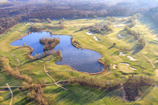 Golf Course Landgut Dreihof - GOLF absolute in the morning in the district Dreihof in Essingen in the state Rhineland-Palatinate, Germany seen from above