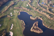 Grounds of the Golf course at Golfanlage Landgut Dreihof in Essingen in the state Rhineland-Palatinate from the plane
