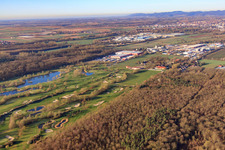 Drone image of Golf Course Landgut Dreihof - GOLF absolute in the morning in the district Dreihof in Essingen in the state Rhineland-Palatinate, Germany