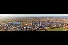 City panorama in spring from the north in Offenbach an der Queich in the state Rhineland-Palatinate, Germany