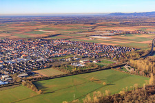 Stadium of FSV Offenbach and Queichtalbad from the northeast in Offenbach an der Queich in the state Rhineland-Palatinate, Germany