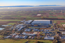 Interpark industrial estate from the north with Progroup Board GmbH and Mercedes-Benz Logistics Center in Offenbach an der Queich in the state Rhineland-Palatinate, Germany