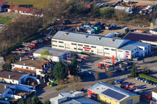 Aerial view of Horst industrial estate, turntable ladder workshop Beitel and Stier GmbH in the district Minderslachen in Kandel in the state Rhineland-Palatinate, Germany