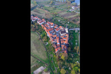 Oblique view of Church of St. Dionysius at the city wall Hinterstädtel in Jockgrim in the state Rhineland-Palatinate, Germany