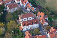 Ludwigstraße from the west in Jockgrim in the state Rhineland-Palatinate, Germany seen from above