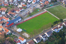 Aerial view of TSG Jockgrim football pitch in Jockgrim in the state Rhineland-Palatinate, Germany