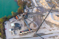 At the gravel works with Holcim Kies und Beton GmbH in Rheinzabern in the state Rhineland-Palatinate, Germany from above
