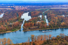 Mouth of the Alb Canal / Pfin Relief Canal in the Rhine at Leopoldshafen in the district Leopoldshafen in Eggenstein-Leopoldshafen in the state Baden-Wuerttemberg, Germany