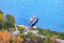 Aerial view of Rhine ferry from Leimersheim to Leopoldshafen in Leimersheim in the state Rhineland-Palatinate, Germany