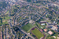 Ensemble of sports field facilities terrain de football synthetic in Niederbronn-les-Bains in the state Bas-Rhin, France