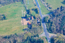 Aerial view of Former forester's house in the Bienwald: Langenberg in Wörth am Rhein in the state Rhineland-Palatinate, Germany