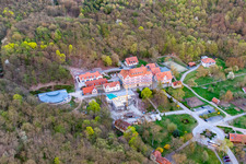 Aerial view of School building of the Hermann-Lietz-Schule boarding school in the Thuringian Forest in the district Haubinda in Westhausen in the state Thuringia, Germany