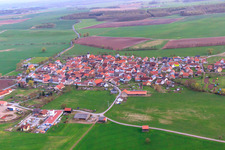 Village view from the north in the district Gompertshausen in Heldburg in the state Thuringia, Germany