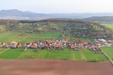 Aerial view of Village view from the south in front of the Schlechtsarter Switzerland in Schlechtsart in the state Thuringia, Germany