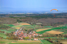 Aerial view of Village view from the east in the district Gollmuthhausen in Höchheim in the state Bavaria, Germany