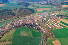 Village view from the east on the Franconian Saale in Hollstadt in the state Bavaria, Germany