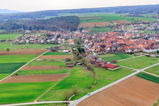 Aerial view of Village view from the northwest in Hendungen in the state Bavaria, Germany