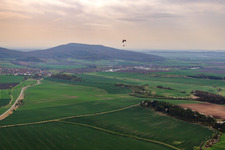 Village view in front of the Gleichberge in Römhild in the state Thuringia, Germany