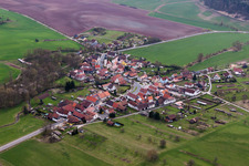 Village - view on the edge of agricultural fields and farmland in Seidingstadt in the state Thuringia, Germany