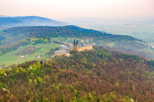 Oblique view of Banz Monastery with the monastery church of St. Dionysius and St. Peter on a mountain above the Main in the district Unnersdorf in Bad Staffelstein in the state Bavaria, Germany