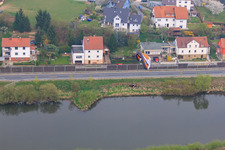 Aerial view of Schloß-Banz-Straße on the Main in the district Kösten in Lichtenfels in the state Bavaria, Germany