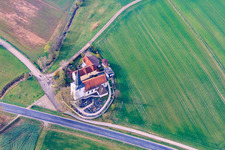 Aerial view of St. Nicholas on the B279 in the district Obereßfeld in Sulzdorf an der Lederhecke in the state Bavaria, Germany