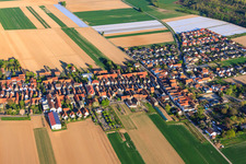 Aerial view of Nikolausstraße to Hatzenbühl in the district Hayna in Herxheim bei Landau in the state Rhineland-Palatinate, Germany